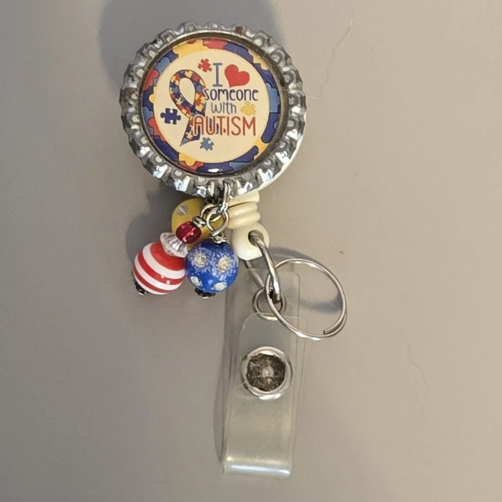 I Love Someone With‎ Autism Bottle Cap  Badge Reel, ID Holder,